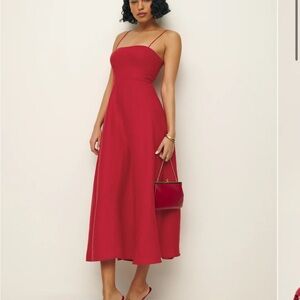 Reformation Monette Linen Dress Red